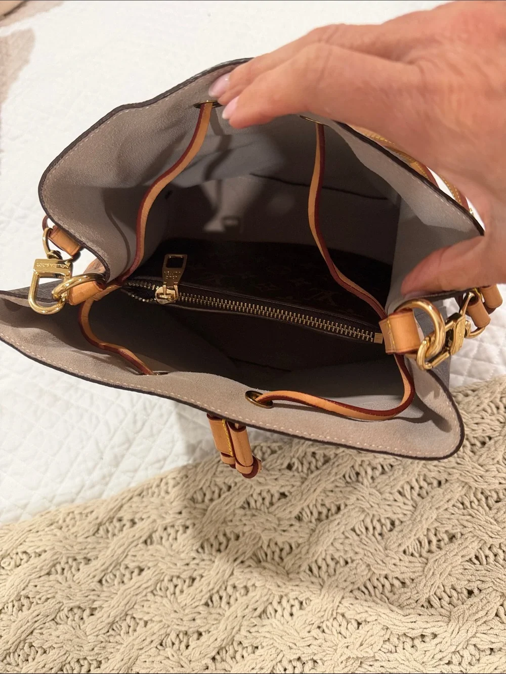New Monogram Canvas Shoulder Bag in Brown with Tan Trim - Picture 4 of 10
